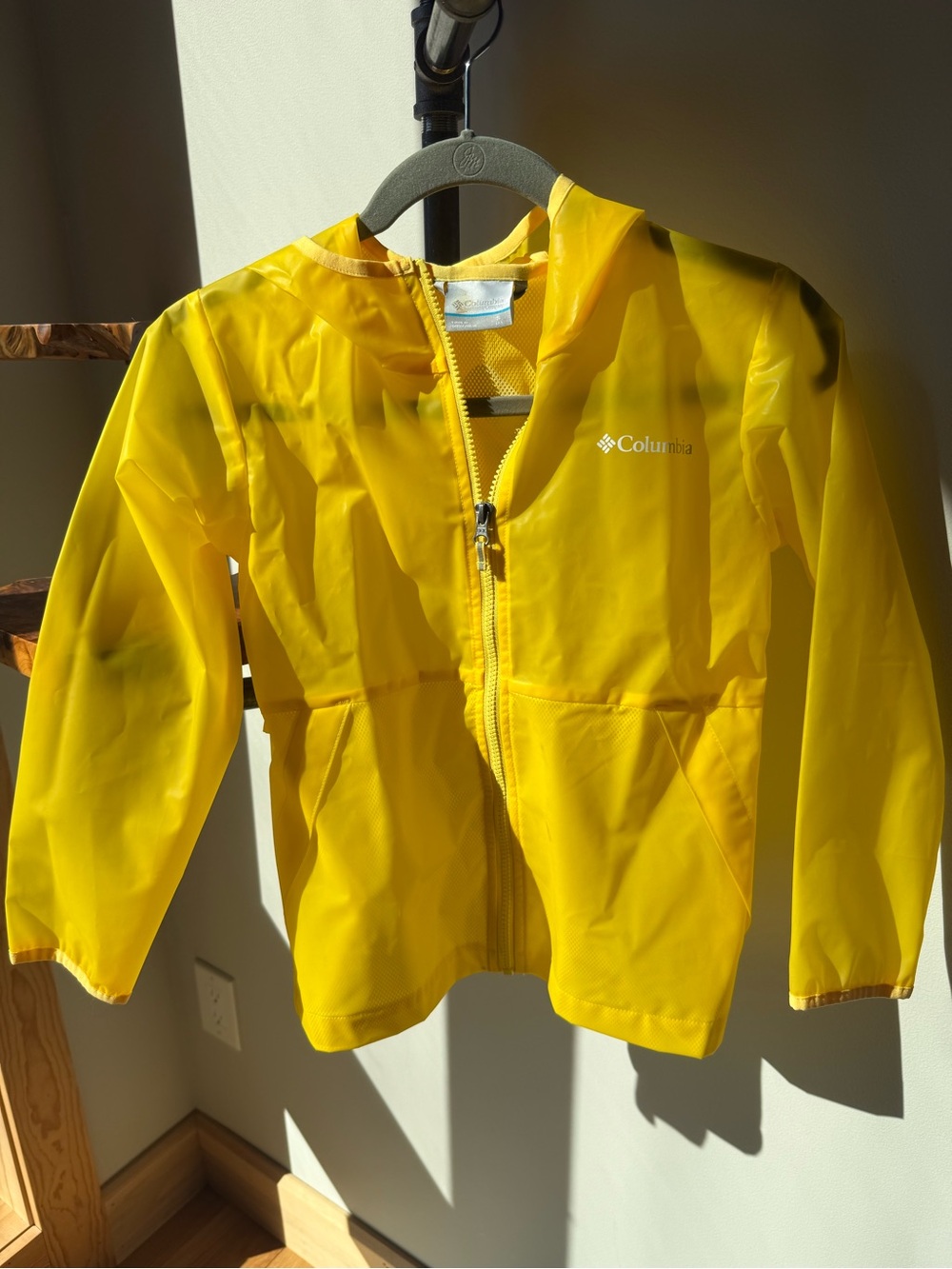 Columbia Youth Small Size 8 - Yellow Hooded Rain / Wind Jacket